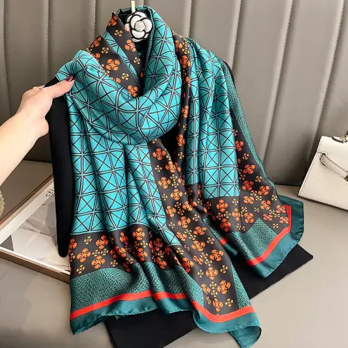 Green geometric printed scarf product shot